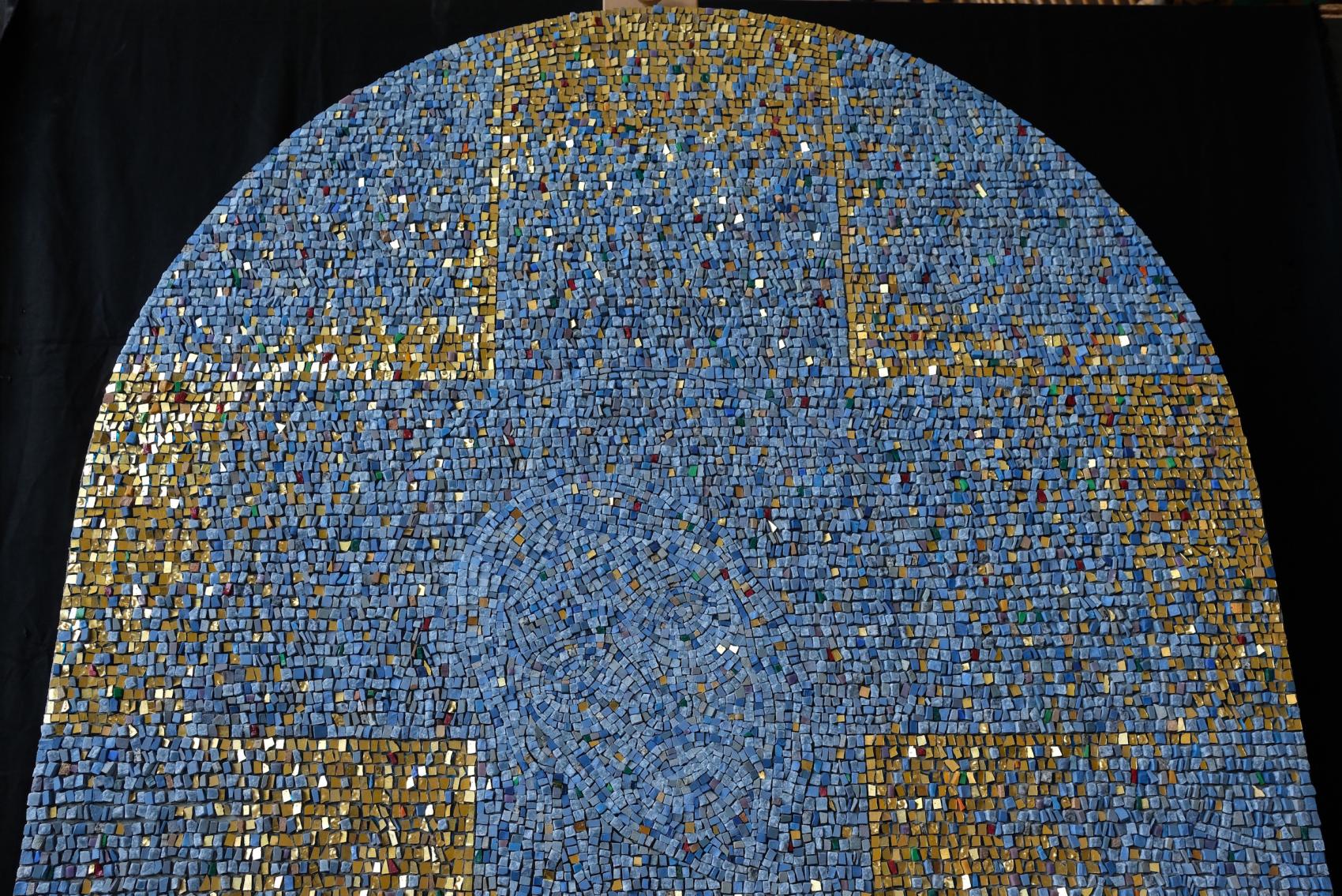 Christ Bleu, Art SacrÃ©, MosaÃ¯que de marbres, Ã©maux et ors, by JÃ©rÃ´me Clochard